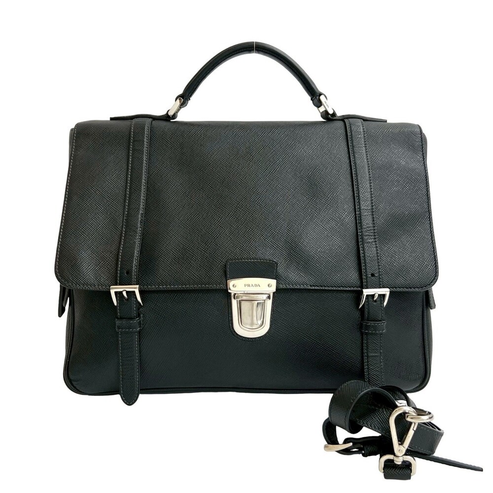 PRADA Black Leather Saffiano Shoulder Bag - Picture 1 of 10